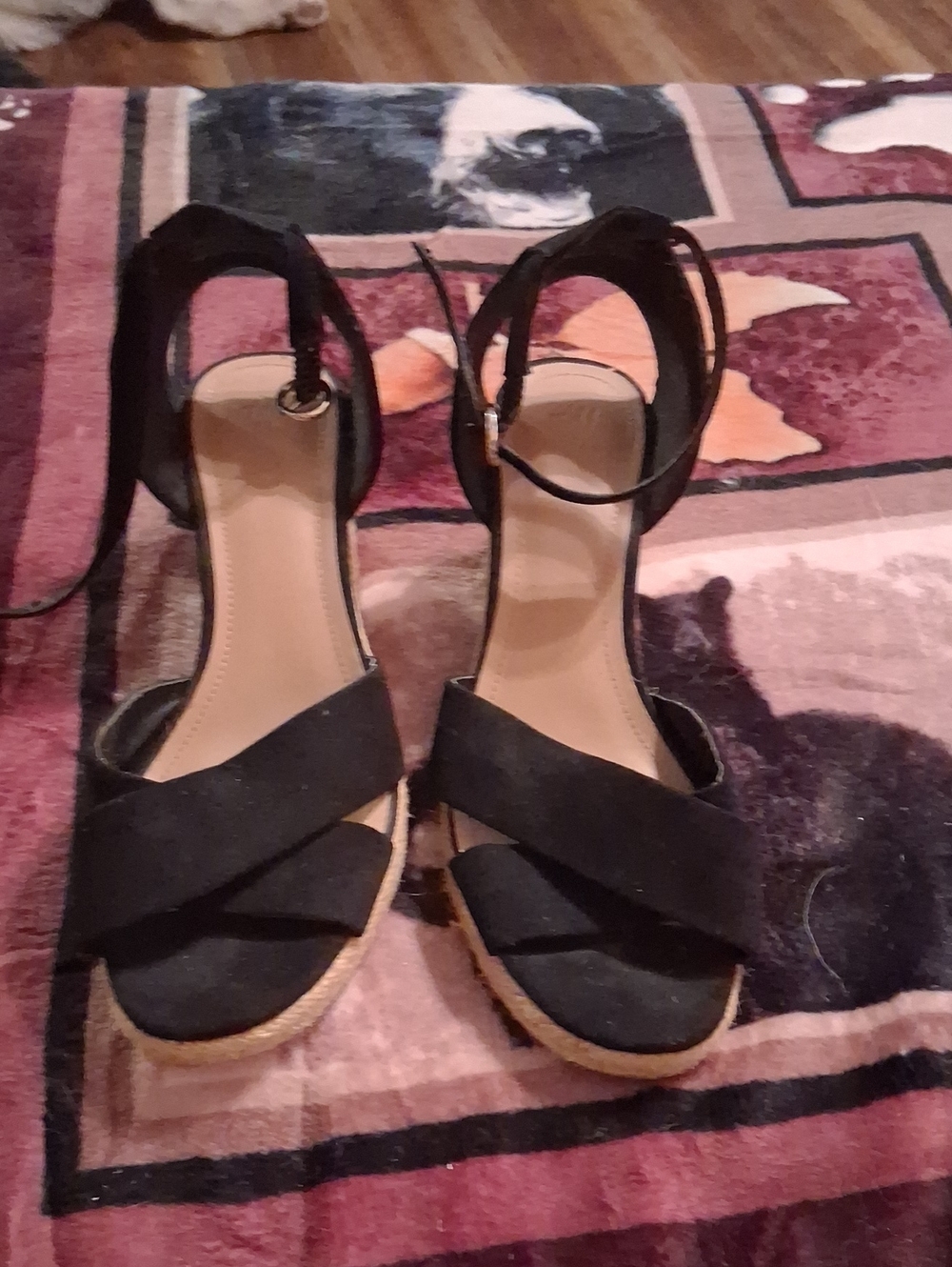 H&M Black Ankle-Strap Espadrille Wedge Sandals